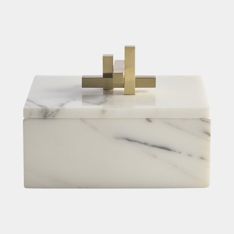 Metropolis Box Rectangle Bianco Marble & Brass