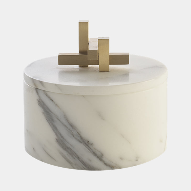 Metropolis Box Round Bianco Marble & Brass