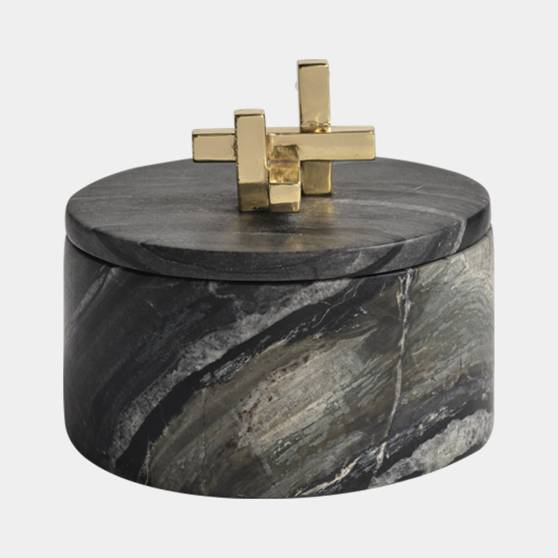 Metropolis Box Round Jurassic Marble & Brass