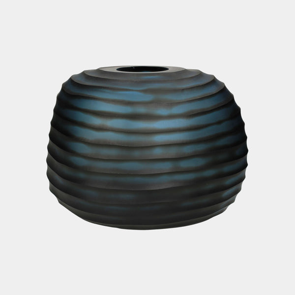 Molten Deep Blue Low Glass Vase