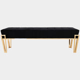 Monticello Diamond Stitched Black Velvet Ottoman