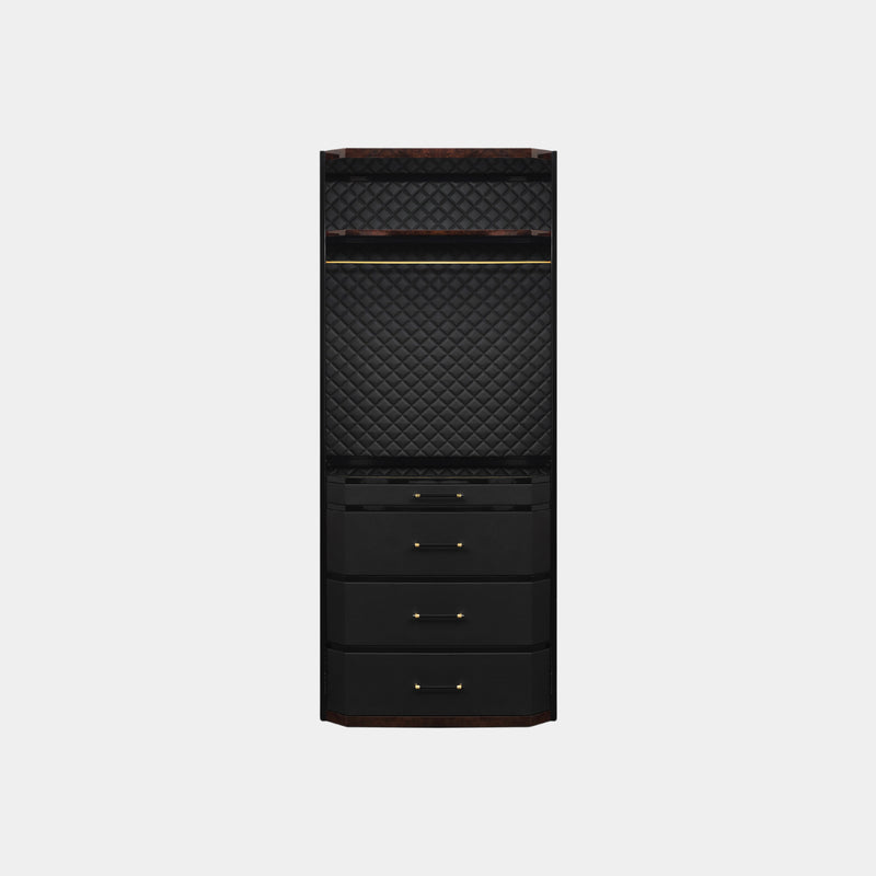 Monticello Modular Gold, Walnut Root & Leather Luxury Closet