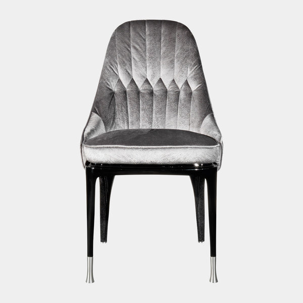 Visionnaire Palmyra Chair: Modern luxury dining chair featuring a unique curved back, Memory Foam® seat cushion, and high-gloss lacquered legs.