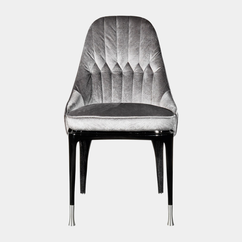Visionnaire Palmyra Chair: Modern luxury dining chair featuring a unique curved back, Memory Foam® seat cushion, and high-gloss lacquered legs.