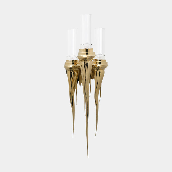 Lumina Wall Lamp: Gold-Plated Brass with Cascading Handcrafted Crystal Tubes