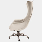 The Planet Office Chair by Steve Leung: A sculptural statement piece for the modern executive. This Italian-designed chair boasts plush leather upholstery with quilted embroidery and a sleek stainless steel base.