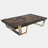 Polished Brass, Black Lacquer & Emperador Dark Marble Coffee Table