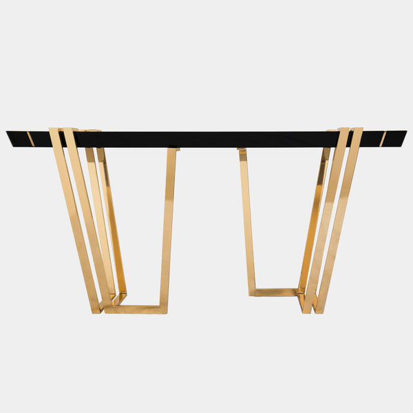 Polished Brass, Black Lacquer & Nero Marquina Marble Console Table