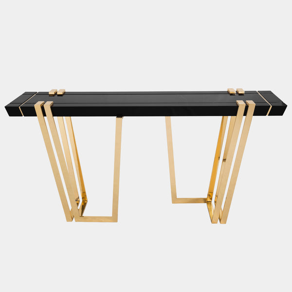 Polished Brass, Black Lacquer & Nero Marquina Marble Console Table