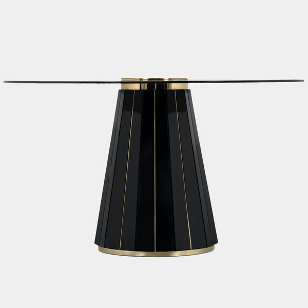 Polished Brass, Black Lacquer & Smoked Glass Circular Dining Table