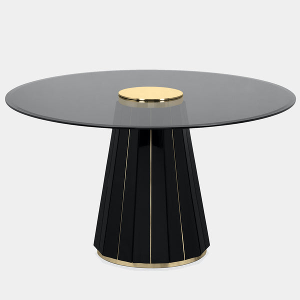 Polished Brass, Black Lacquer & Smoked Glass Circular Dining Table