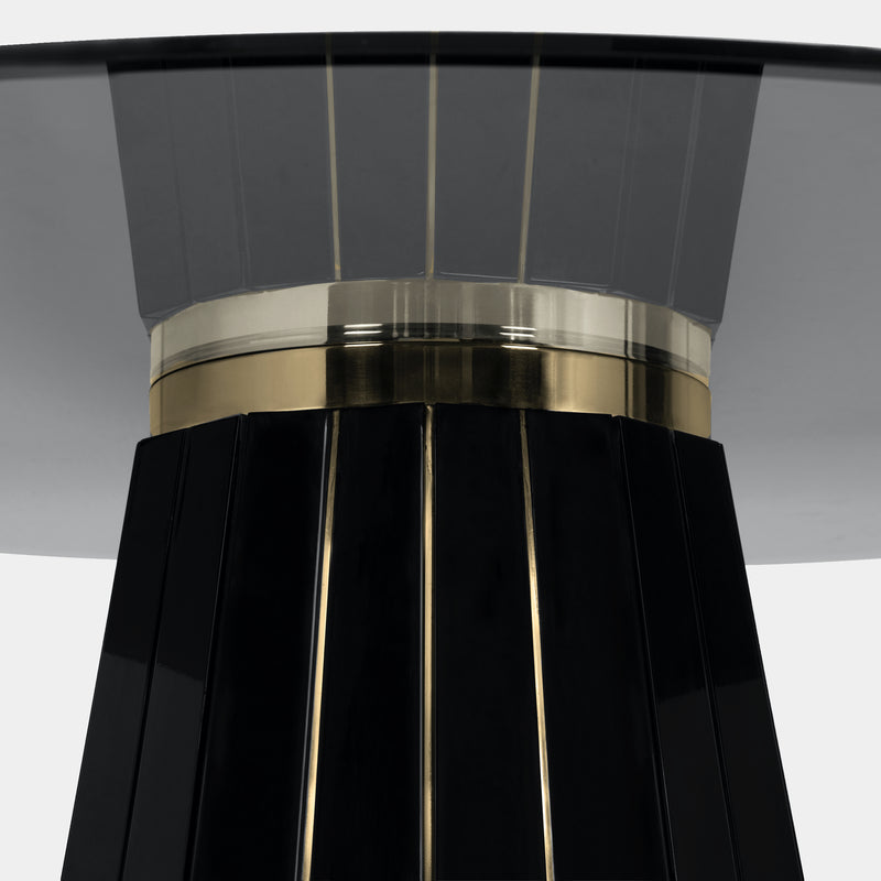 Polished Brass, Black Lacquer & Smoked Glass Circular Dining Table