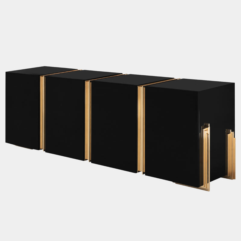 Polished Brass, Black Lacquer Giza Sideboard