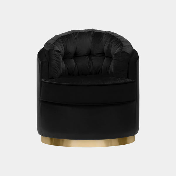 Polished Brass, Black Leather & Black Velvet Luxury Armchair