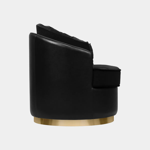 Polished Brass, Black Leather & Black Velvet Luxury Armchair
