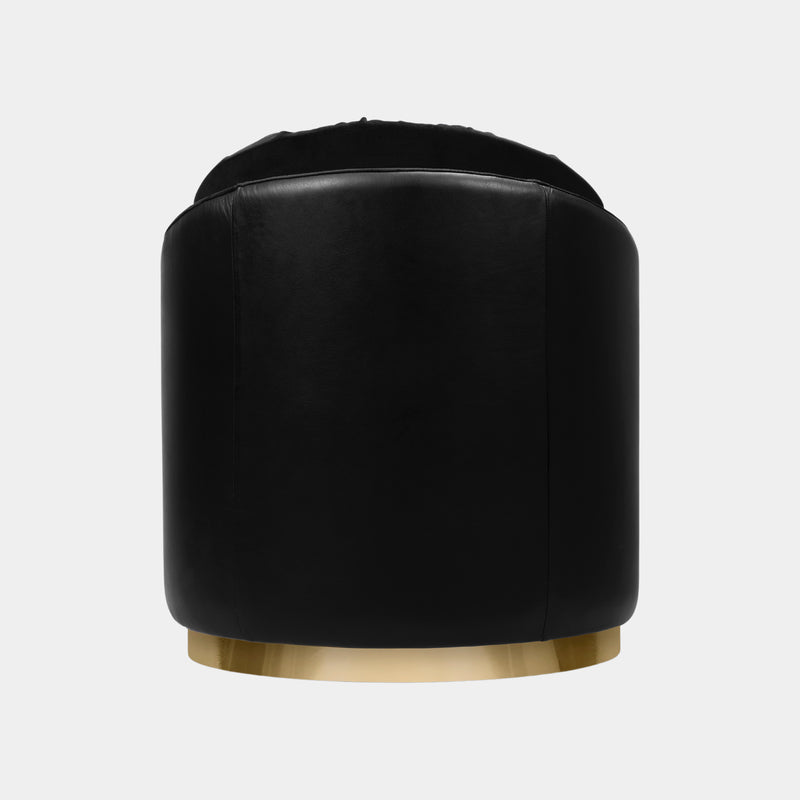 Polished Brass, Black Leather & Black Velvet Luxury Armchair