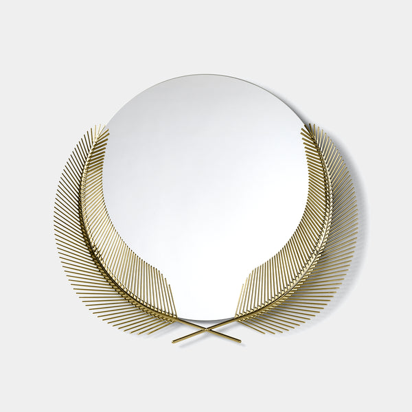 Polished Gold Casted Palm Leaf Round Mirror