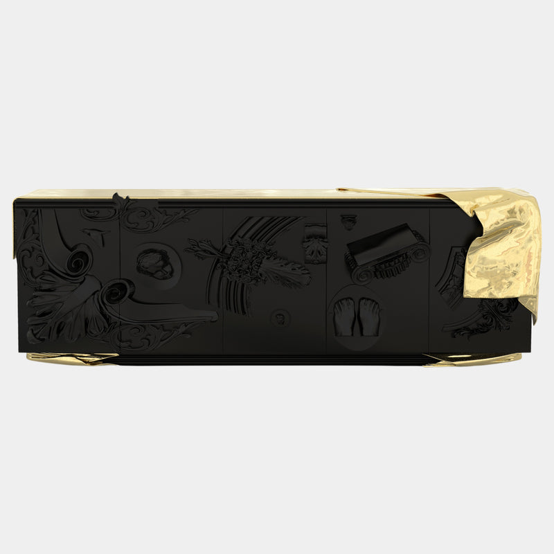 Luxury Ramona Black Sideboard – High-Gloss Design with Polished Brass Accents