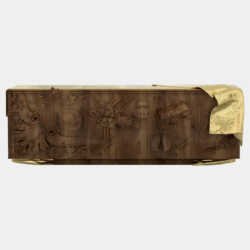Luxury Ramona Black Sideboard – High-Gloss Design with Polished Brass Accents