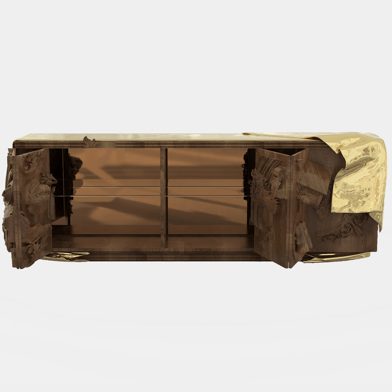 Luxury Ramona Black Sideboard – High-Gloss Design with Polished Brass Accents