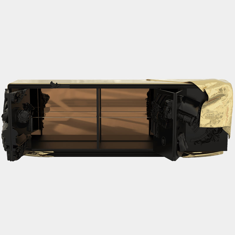 Luxury Ramona Black Sideboard – High-Gloss Design with Polished Brass Accents