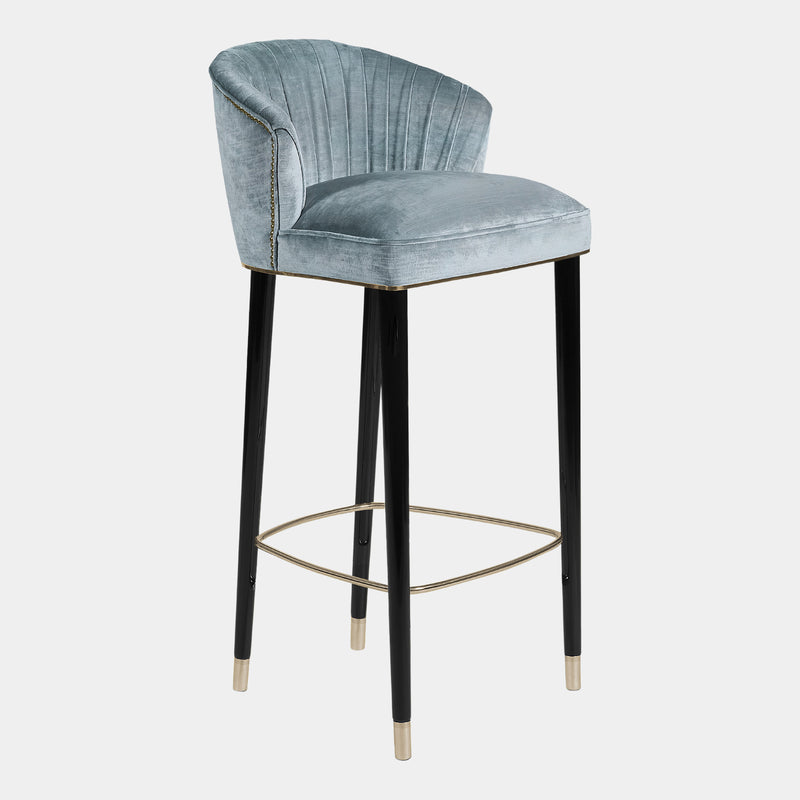 Robin Velvet Bar Stool with Glossy Black Legs