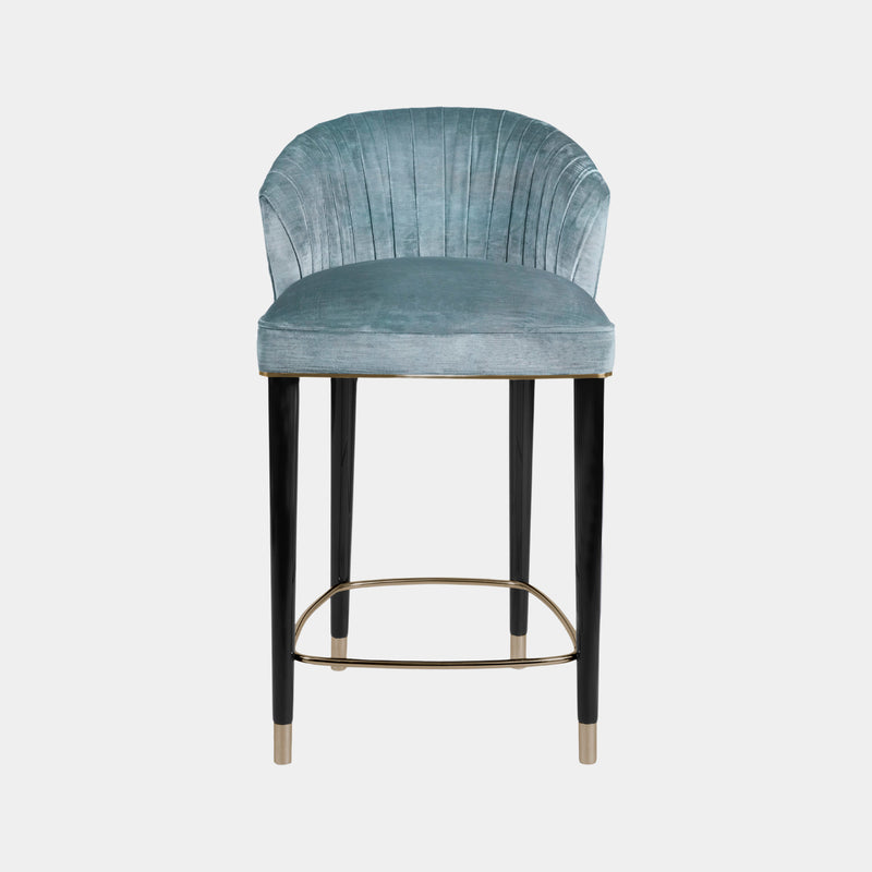 Robin Velvet Bar Stool with Glossy Black Legs