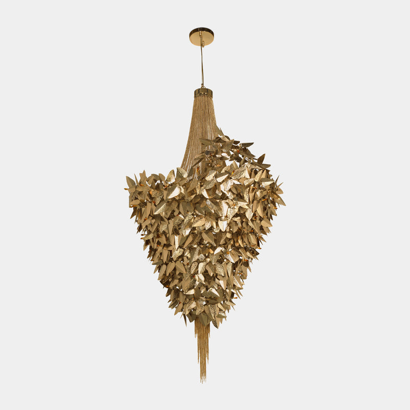 Rococo Hammered Gold & Ambar Swarovski Crystal Chandelier | Opulent Luxury Lighting
