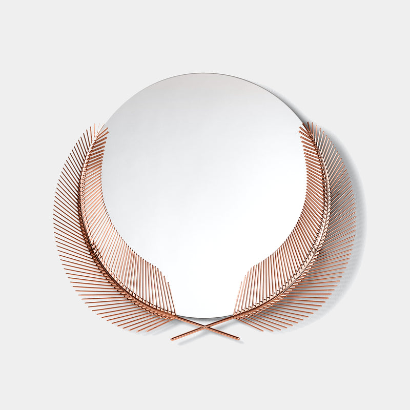 Rose Gold Casted Palm Leaf Round Mirror