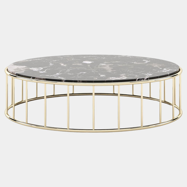 Round Black Flower Polished Marble Coffee Table