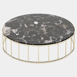 Round Black Flower Polished Marble Coffee Table
