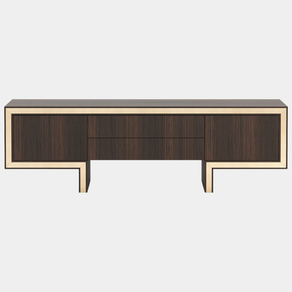 Russo Walnut TV Cabinet with Polished Gold Detailing