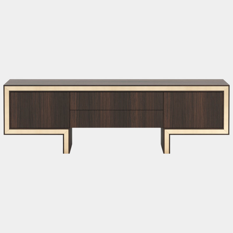 Russo Walnut TV Cabinet with Polished Gold Detailing