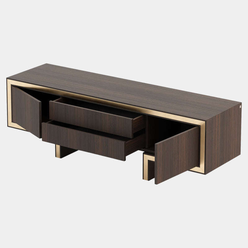 Russo Walnut TV Cabinet with Polished Gold Detailing