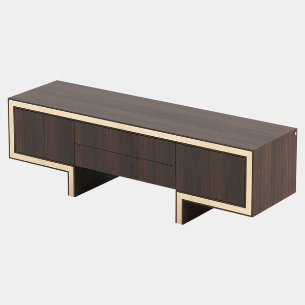 Russo Walnut TV Cabinet with Polished Gold Detailing