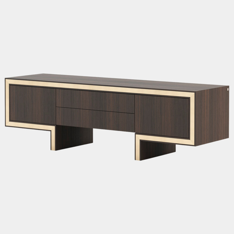 Russo Walnut TV Cabinet with Polished Gold Detailing