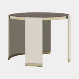 Sasha Luxury Side Table: ivory genuine leather base (Cat B) with matt dark wood top and polished brass rim