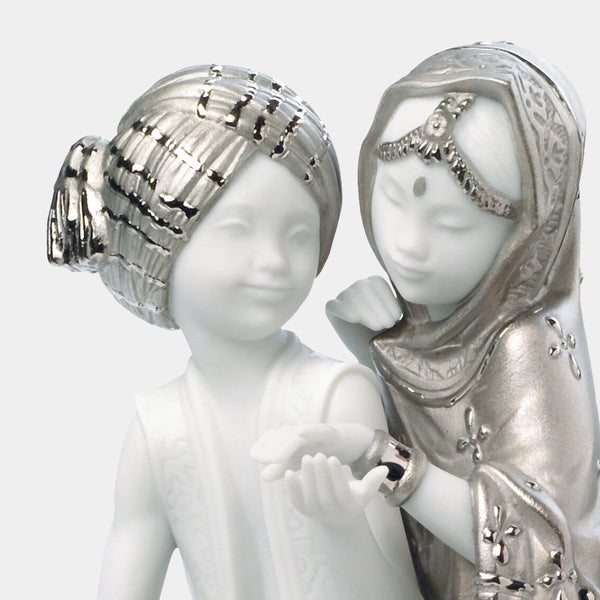 Silver Lustre Hindu Children Figurine