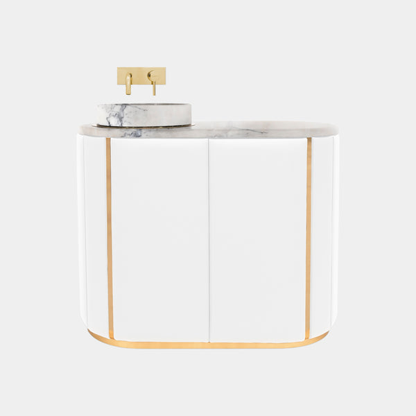 Stitched Leather & Golden Brass Luxury Washbasin