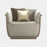 Synergy Split Layer Armchair: light grey velvet seat with ivory velvet outer layer (Cat A), polished brass plinth