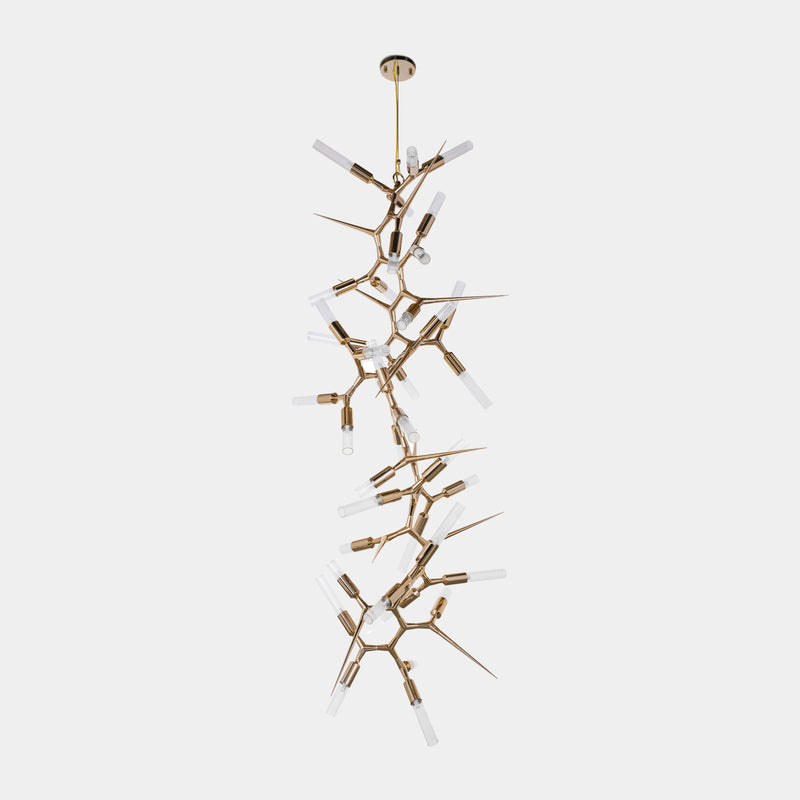 Apex Chandelier: Modern Multi-Faceted Gold Chandelier with Cascading Crystals