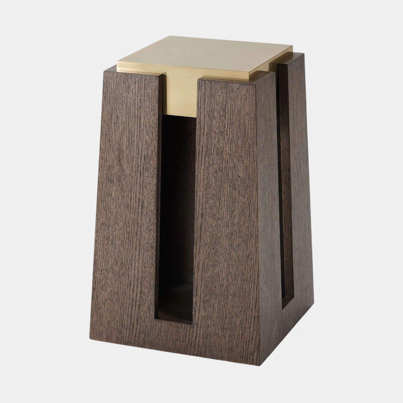 Theodore Smokehouse Oak Accent Table with Metal Cube Top