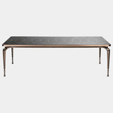 Visionnaire Thule Dining Table: Modern luxury dining table with inlaid Marquina Black marble top and polished stainless steel base.