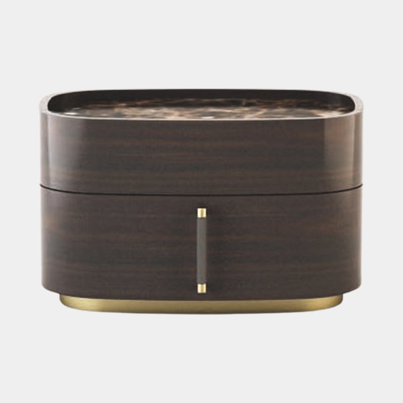 Touched D Curved Gloss Canaletto & Brass 2 Drawer Nightstand