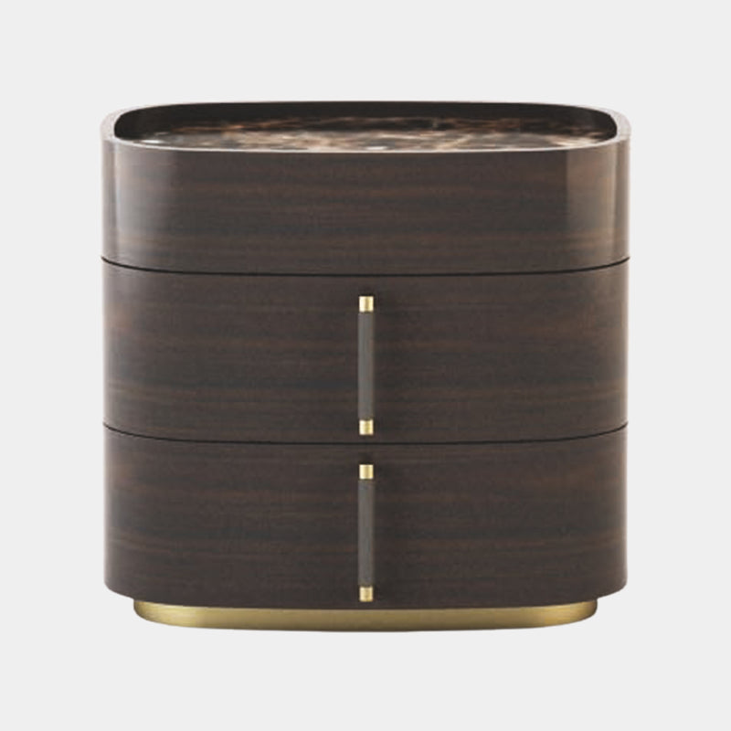Touched D Curved Gloss Canaletto & Brass 3 Drawer Nightstand
