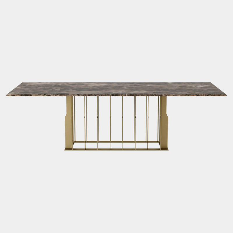 Leonardo Rectangular Emperador Marble & Burnished Brass Dining Table