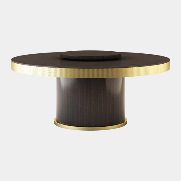 Touched D Revolving Gloss Canaletto Walnut & Brass Round Dining Table