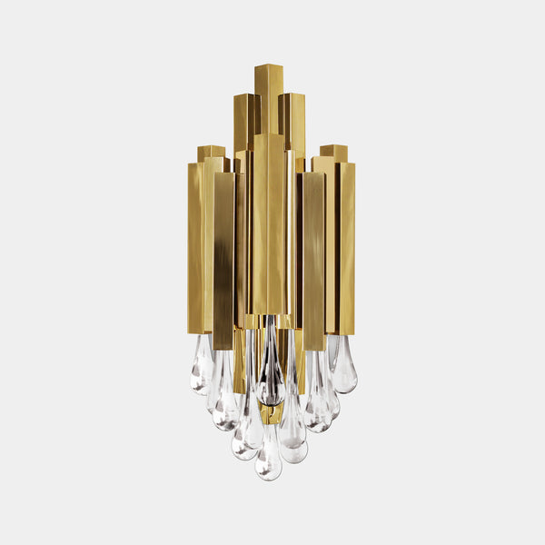 Tower Gold Plated Brass & Crystal Glass Wall Light Sconce