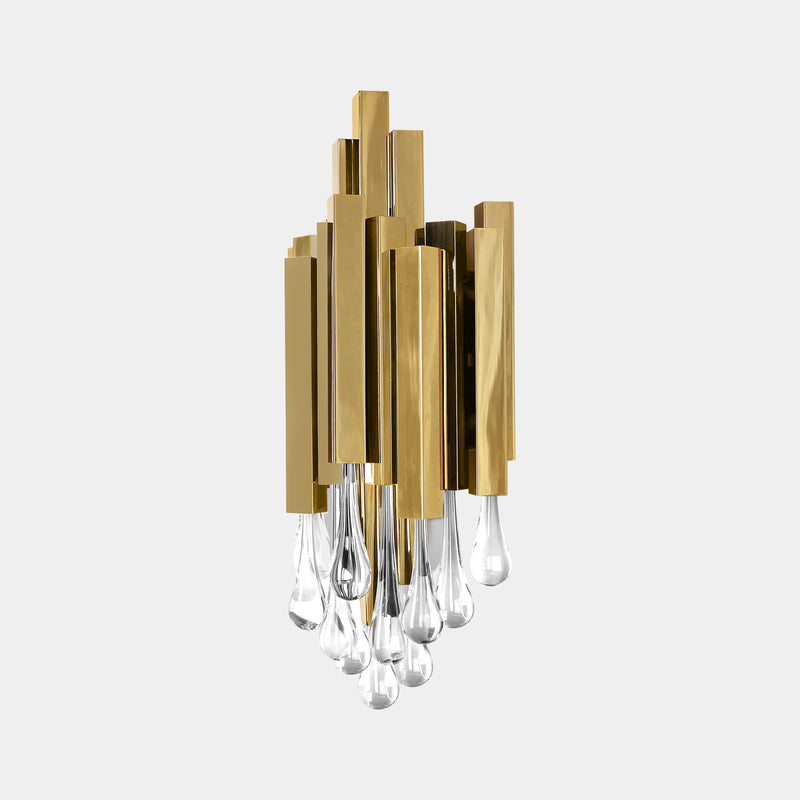 Tower Gold Plated Brass & Crystal Glass Wall Light Sconce
