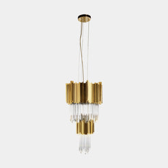 Zenith Pendant Light - Crystal Glass Cascading from Gold Frame (Luxury Design)